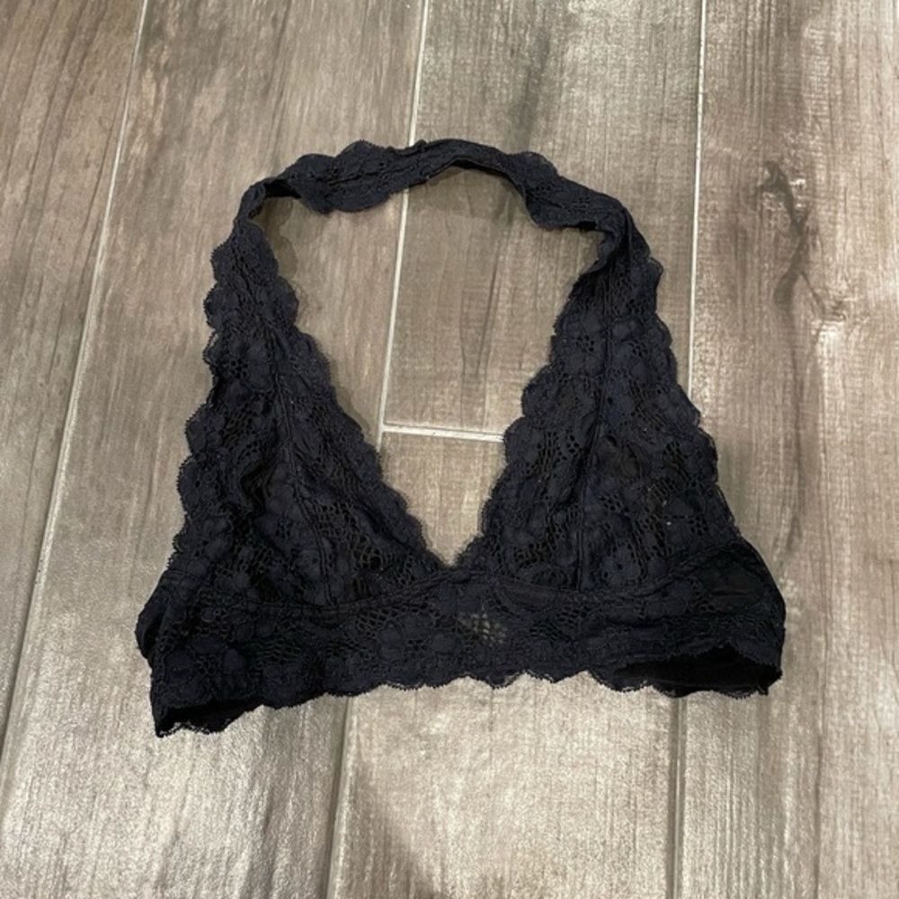 Free People Black Lace Halter Bralette Top